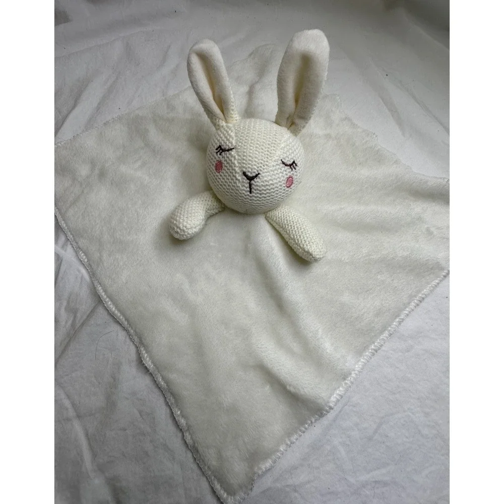 Walgreens‎ White Bunny Rabbit Baby Security Blanket 12x12 Knit Sleepy Eyes